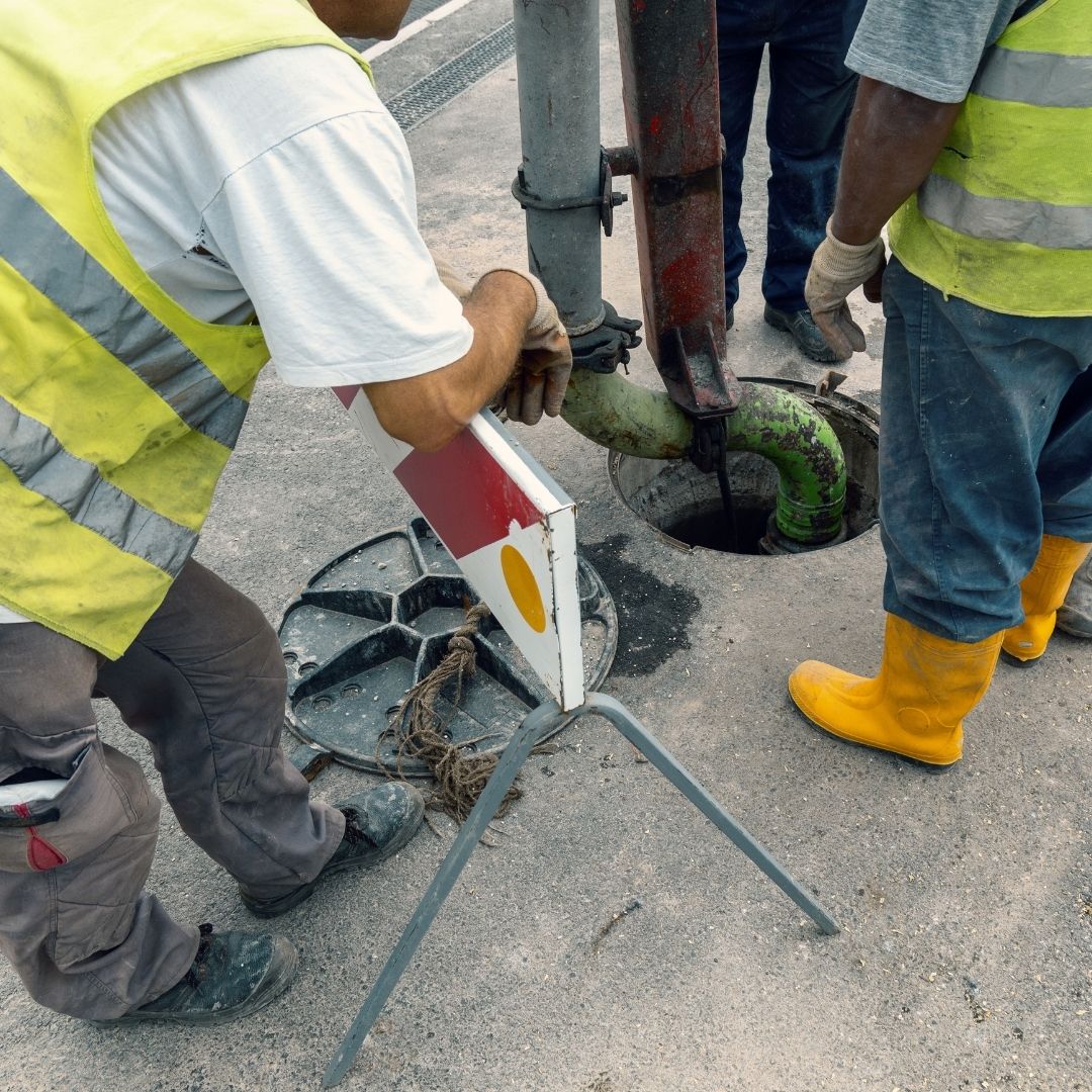 professionals looking at sewer system