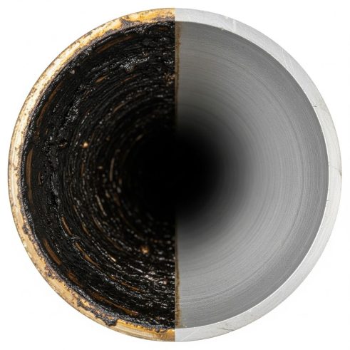 an image showing a half clean half dirty pipe