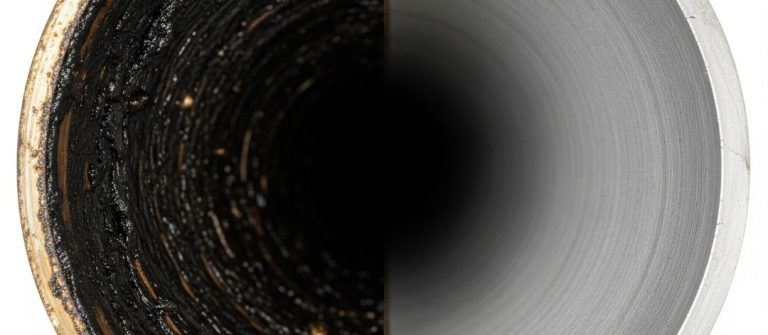 an image showing a half clean half dirty pipe