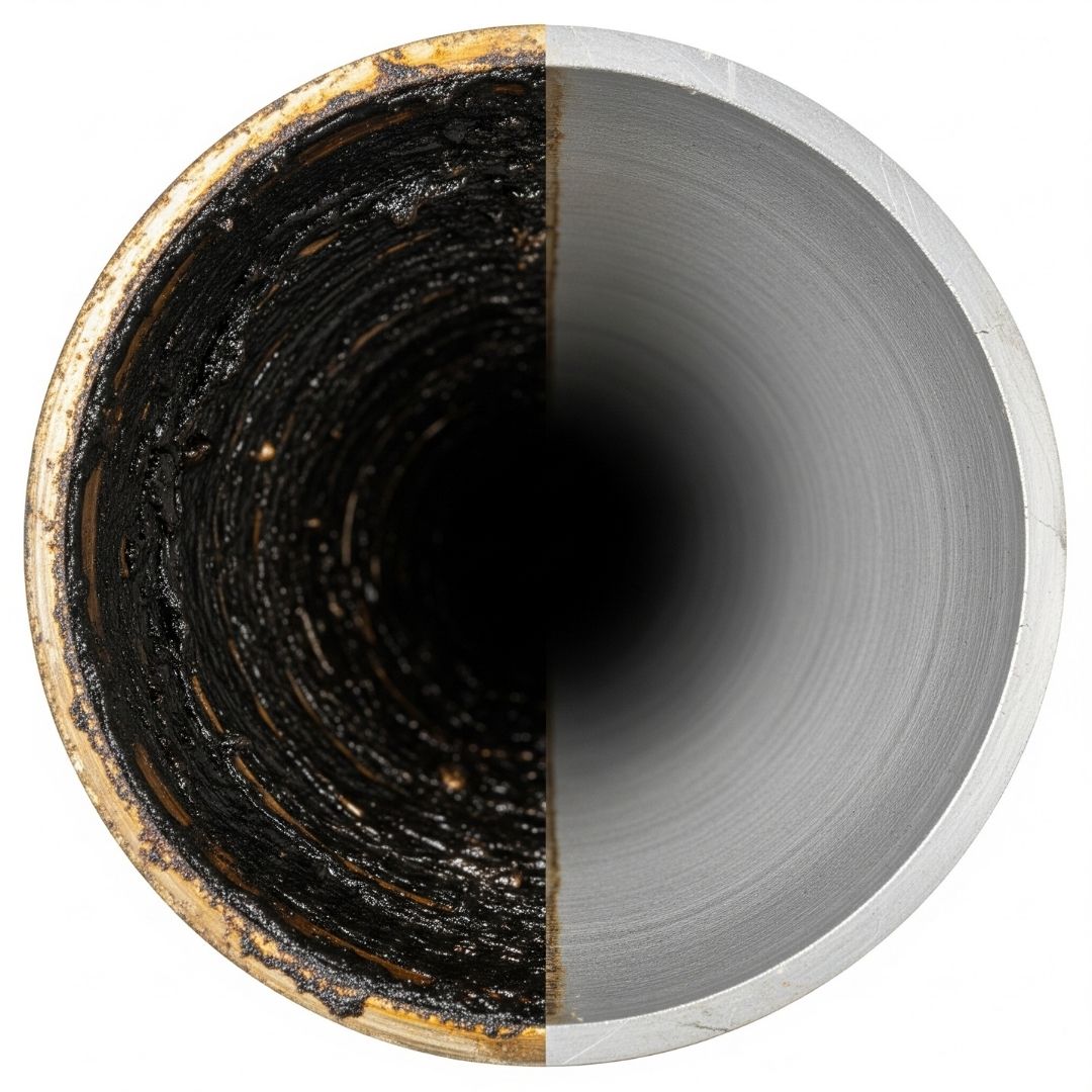 an image showing a half clean half dirty pipe
