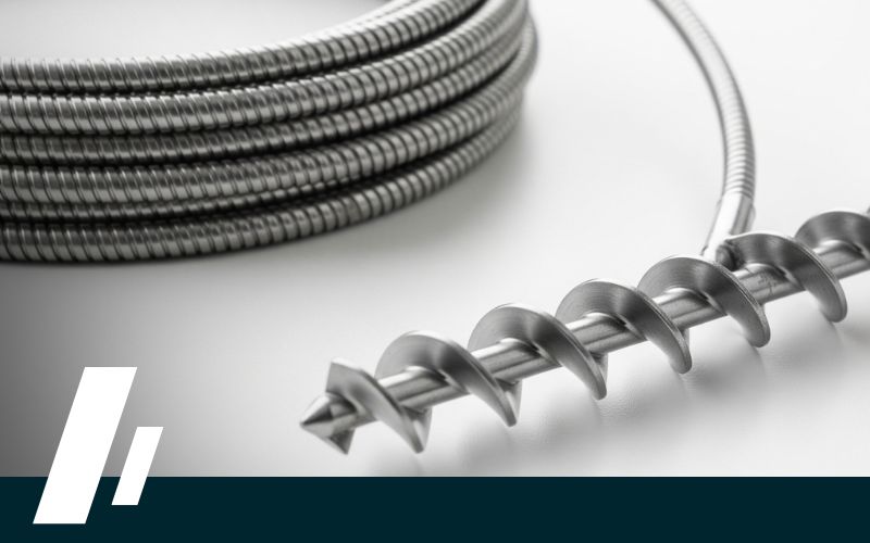 A professional drain snake tool used for expert drain cleaning services, shown in a clean, professional product shot.